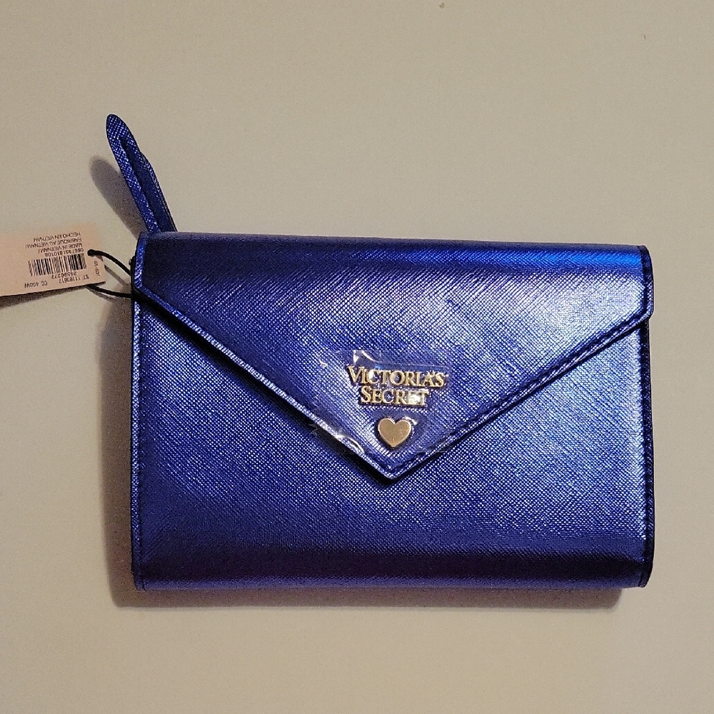 Victoria's Secret‎ Jewel Envelope Pouch Wallet in metallic royal blue. NWT.
